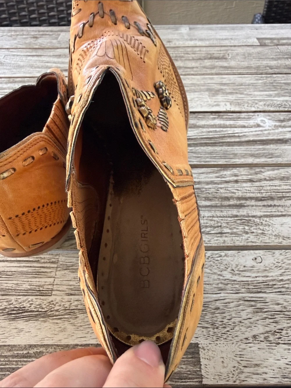 BCBGirls Tan Studded Western Ankle Booties SMOKE FREE HOME